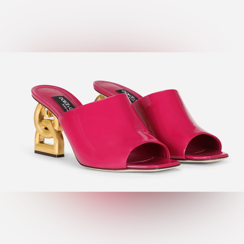 Dolce & Gabbana Fuchsia CIABATTA TACCO with Gold Interlocking Heels SZ 41EU/11US - Picture 3 of 15